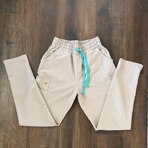 Figs Beige Joggers with Teal Drawstring